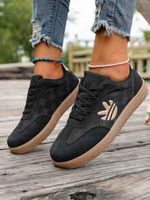 女士时尚休闲系带软底运动鞋，轻便百搭，适合所有季节和人群 - 黑色 - 查看 3