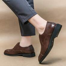 Dress Shoes Men Luxury Business Formal Oxfords Footwear Black Brown Prom Party Fashion Man Wedding Pointed Toe Leather Shoes Office Oxford Shoes Gentleman Work Men's Shoes 2024 New Fashion Party Brock Career Casual Derby Shoes  Casual - màu nâu - Xem 9