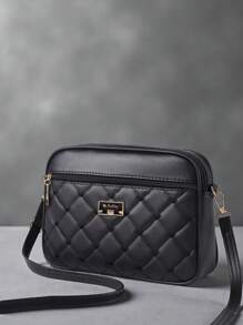 1个时尚别致的单肩包，黑色斜挎包，女士钱包，时尚简约相机包，做工精良，多层大容量收纳，可装化妆品、口红、钱包，休闲时尚手机包，可爱手提包，肩带小方包，PU皮革多拉链包，日常百搭，旅行必备，新颖日常多场景小方包