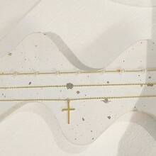 Cross Necklace For Women, Dainty 18K Gold Plated/Sterling Silver Small Cross Pendant Necklace Simple Gold Cross Necklaces For Women  Faith Jewelry Gift2025 - 三層十字珍珠金 - 查看 6