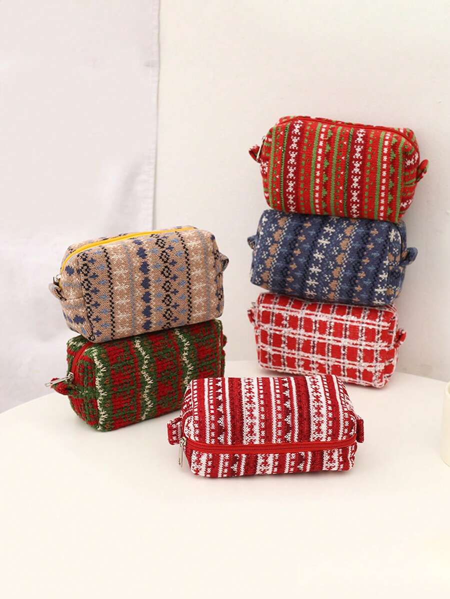 1 Stück Weihnachts-Themen Make-up Tasche, kreatives Weihnachts-Design in Rot, Blau, Grün und anderen Farben, geeignet für die tägliche Kosmetikaufbewahrung von Mädchen, Reiseaccessoires - modische tragbare Aufbewahrungsutensilien