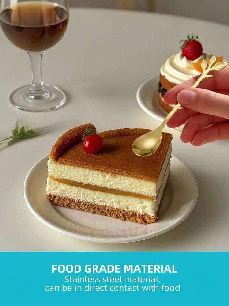 2/6/12/20pcs Stainless Steel Leaf Shaped Coffee/Dessert/Tea Spoons, School Supplies - Gold - View 2