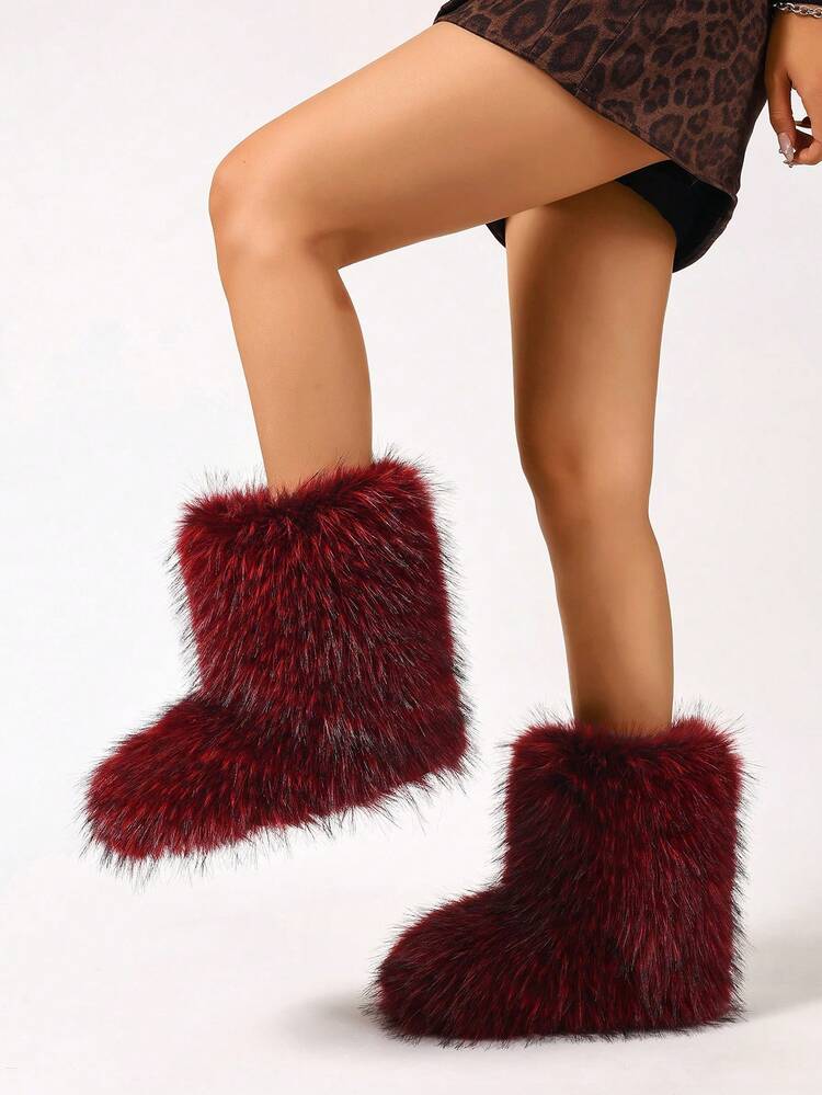 Ombre Y2K Faux Fur Patchwork Shoes