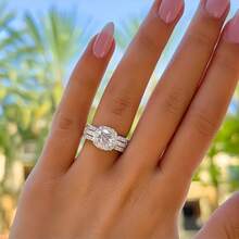 Bộ 1 nhẫn đính hôn phong cách cổ điển dành cho nữ, đá Cubic Zirconia hình vuông cắt công chúa, thích hợp đeo hàng ngày và đám cưới, quà tặng lý tưởng cho ngày lễ tình nhân - bạc - Xem 17