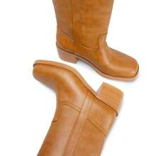 GOTHICTOR Women's Brown Knee High Boots Square Toe Chunky Block Heel Long Boots For Women Comfortable Pull On Riding Boots - 棕色 - 查看 7