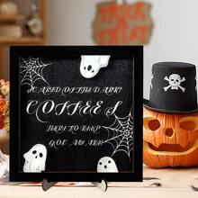 1 pieza Letrero de Halloween "Freshly Boo'd Coffee" en 3D, decoración linda para barra de café de Halloween, decoración de madera para cocina, accesorios rústicos para el hogar, ornamento de sobremesa interior