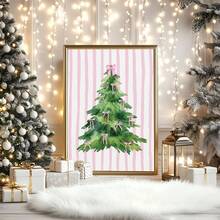 1 buc. Artă de perete de Crăciun, Brad de Crăciun verde vintage cu fundal roz, Decorațiuni de Crăciun roz distractive, Artă festivă, Descărcați acum Potrivit pentru camere de copii, creșe, dormitoare de petrecere pentru băieți și fete, decorațiuni pentru sălile de clasă de grădiniță, Impermeabil. Tapet decorativ pentru tăblia de pat, Decorațiuni de petrecere, Cadouri