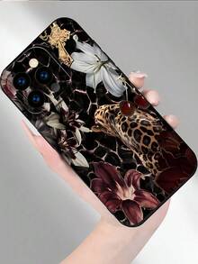 Schwarzer Hintergrund, Leopard, Lilien, Kirschen, Kreuz geeignet für iPhone 16, 15, 14, 13, 12, 11, PRO MAX, X, XS, XR, PLUS, 16E, SE4, MINI sowie Galaxy S22/23/24/25Ultra/EDGE+ - Verschiedenfarbig - Übersicht 3