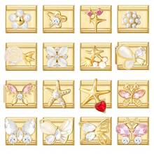 1pc Gold Series Modular DIY Bracelet, With Classic Animal Print, Flower, Starfish, Butterfly Elements, Rhinestone Design, Urban Casual Style, Essential For Christmas & Halloween, Autumn Tones, Local , Practical & Fashionable, Christmas Style, Charming Design, Stainless Steel Jewelry, Christmas Decor, Autumn Office Style, Party Outfit Guide, Christmas Gift, Christmas Home Decor, Elegant Black Design