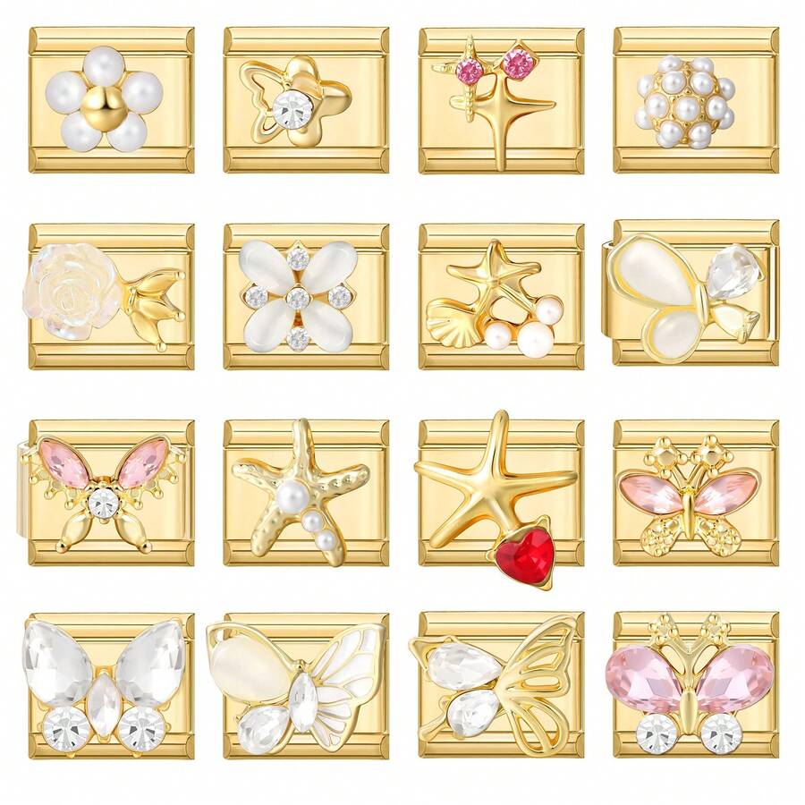 1pc Gold Series Modular DIY Bracelet, With Classic Animal Print, Flower, Starfish, Butterfly Elements, Rhinestone Design, Urban Casual Style, Essential For Christmas & Halloween, Autumn Tones, Local , Practical & Fashionable, Christmas Style, Charming Design, Stainless Steel Jewelry, Christmas Decor, Autumn Office Style, Party Outfit Guide, Christmas Gift, Christmas Home Decor, Elegant Black Design