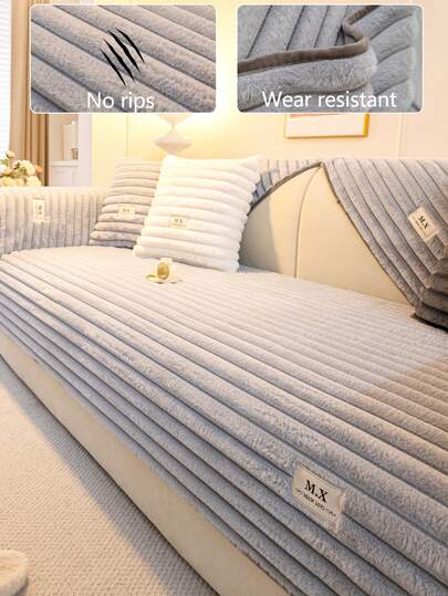 1pc Plush Thickened Warm Sofa Cushion Cover, Modern Minimalist Non-Slip Sofa Seat Pad, Dust-Proof And Washable Sofa Slipcover, Light Gray Fresh And Fashionable, Soft And Fade-Resistant, Pet-Friendly Protective Cover, Adjustable For Corner Sofa, Suitable For Bedroom, Office, Living Room Combination Furniture, L-Shaped Sofa And 1/2/3/4-Seat Sofa