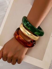 3pcs/Set Fashionable & Elegant Wide Bangle Bracelet Set, Suitable For Women Party, Daily Wear, Gift - 3 Bracelets - View 5