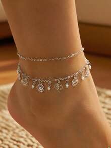 1pc Fashionable Double-Layer Gold Chain Anklet, Summer Essential - Yellow Gold - View 2