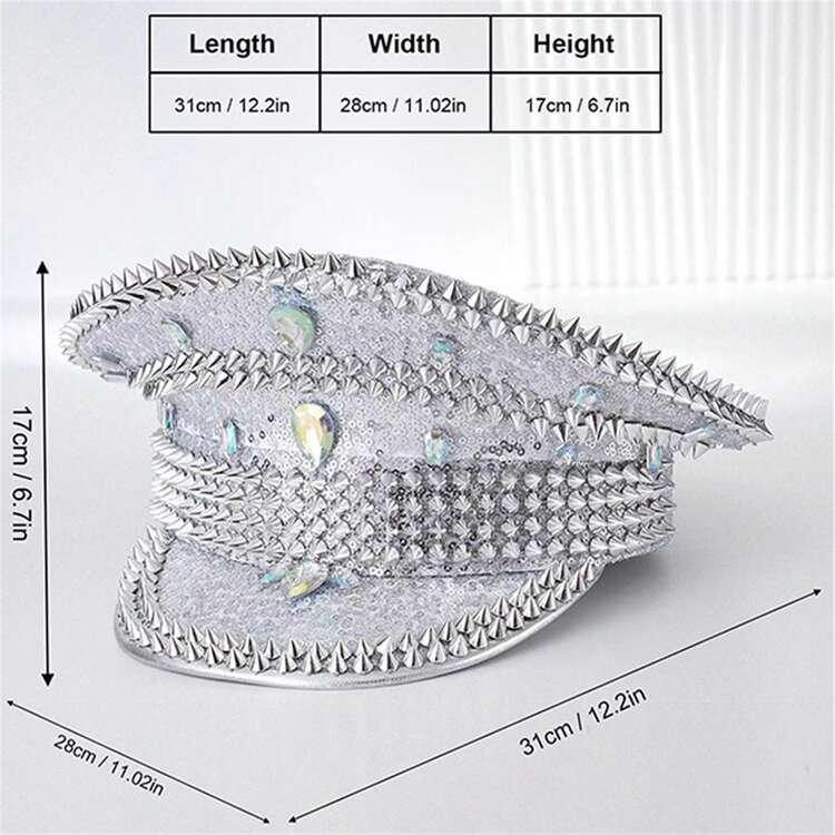 Glitter Captain Hats Luxury Diamond Sequin Captain Caps Bachelorette Hen Party Favors - 飯白色 - 查看 2