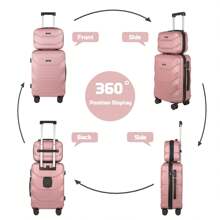 YOUGGELI Lightweight Carry-On Suitcase Set, ABS Material Suitcase With Iron Trolley Handle, Expandable Travel Case And Cosmetic Bag, With Swivel Wheels And TSA Lock For Travel