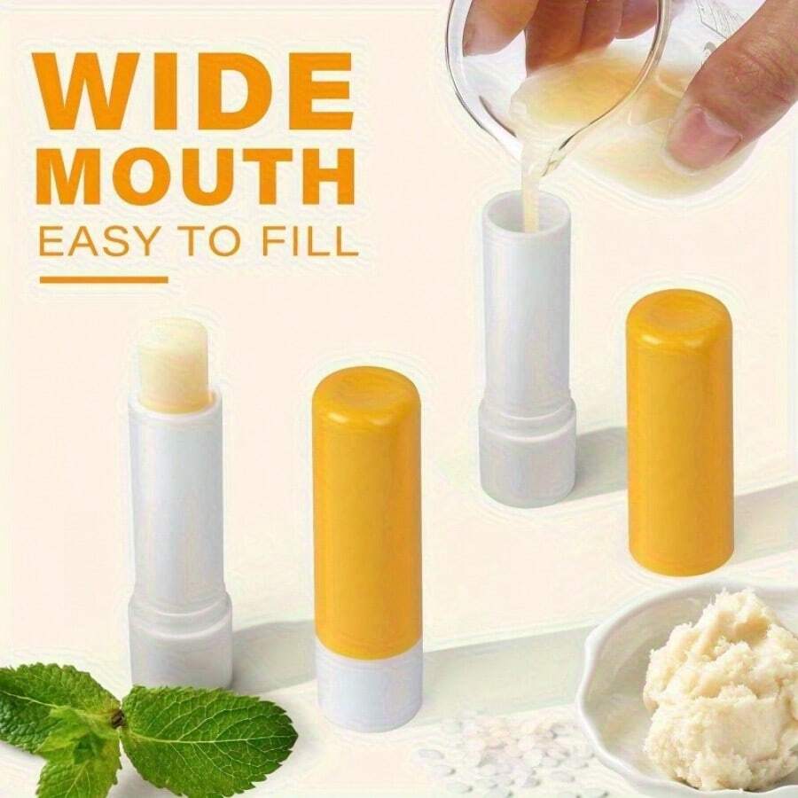 10 支无香润唇膏管 - 按压设计 - 防漏，可重复使用 4g/0.14oz 耐用黄色/红色容器，适用于润唇膏和遮瑕膏 - 方便旅行