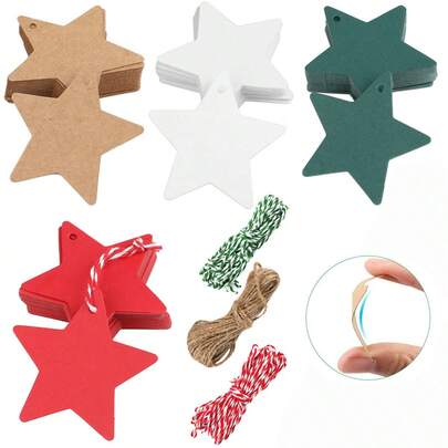 160 Stücke Weihnachtsgeschenkanhänger, Stern Geschenkanhänger, blanko Stern-förmige Anhänger, Kraftpapier Geschenkanhänger mit 15 m Schnur für DIY Kunst & Handwerk, Party Geschenke, Hochzeitsgeschenke, Feiertags-Dekoration