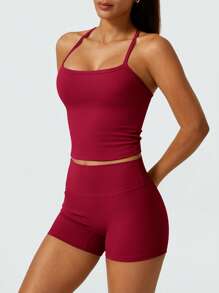 NcmRyu Women's Halter Backless Yoga Top & Booty Shorts Activewear Set, Seamless Yoga Outfit