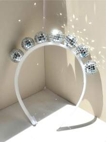 1pc Disco Ball Headbands Silver Disco Costume Headpieces 70s Vintage Headbands For Women Birthday Party Accessory Halloween Cosplay Party Supplies For Women, Ideal As High-End Holiday Gift Halloween Accessories