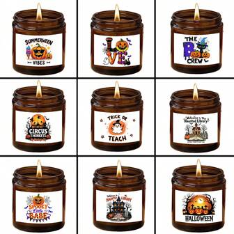 Halloween braune Flasche mit Wachsfüllung, Aromatherapie Kerzen, Totenkopf, Geister Kürbisfeld - Gotische Halloween Glas duftende Kerze, 150g, hergestellt aus Bienenwachs, Kokos & Soja, handgefertigt in den USA Candeo Kerzen Geschenk