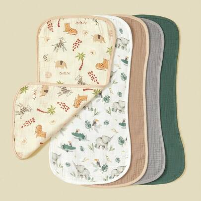 5 件装 棉质平纹细布围兜，适合男婴和女婴，花卉和鲸鱼印花围嘴，柔软百搭