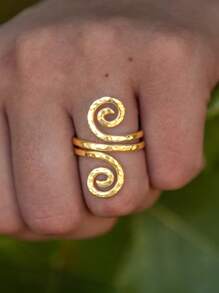 1pc Spiral Line Openwork Copper Alloy Ring, Minimalist & Unique Style Suitable For Men And Women Everyday Wear