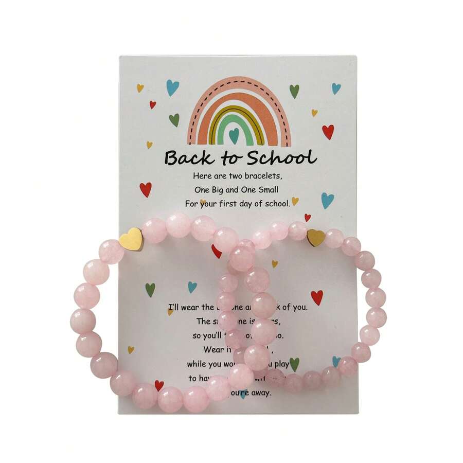 Pulseras de vuelta a la escuela para madre e hija, juego de pulseras a juego con forma de corazón "mamá e hija", regalos para el primer día de escuela
