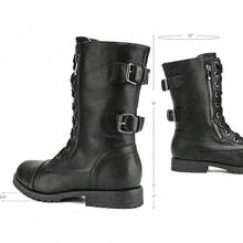 Women's Mid Calf Built-In Wallet Pocket Lace Up Combat Boots, Fashionable Combat Boots - Classic Brown - View 4