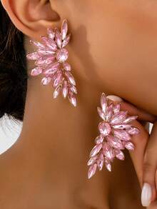 1 par de pendientes de pluma con cristales de estrás de aleación de moda 3D para baile latino