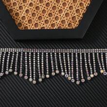 1码丝绸流苏边饰珍珠流苏串珠6厘米蕾丝串珠流苏丝带服装窗帘珍珠吊坠流苏 - 彩色 - 查看 3