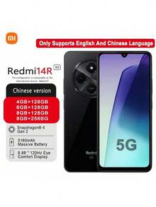 Xiaomi Redmi 14C（中文版：Redmi 14R）智能手机：6.88 英寸超大护眼显示屏，5160mAh 高容量电池，持久续航，高通 4nm 处理器，120Hz，仅支持英语和中文，