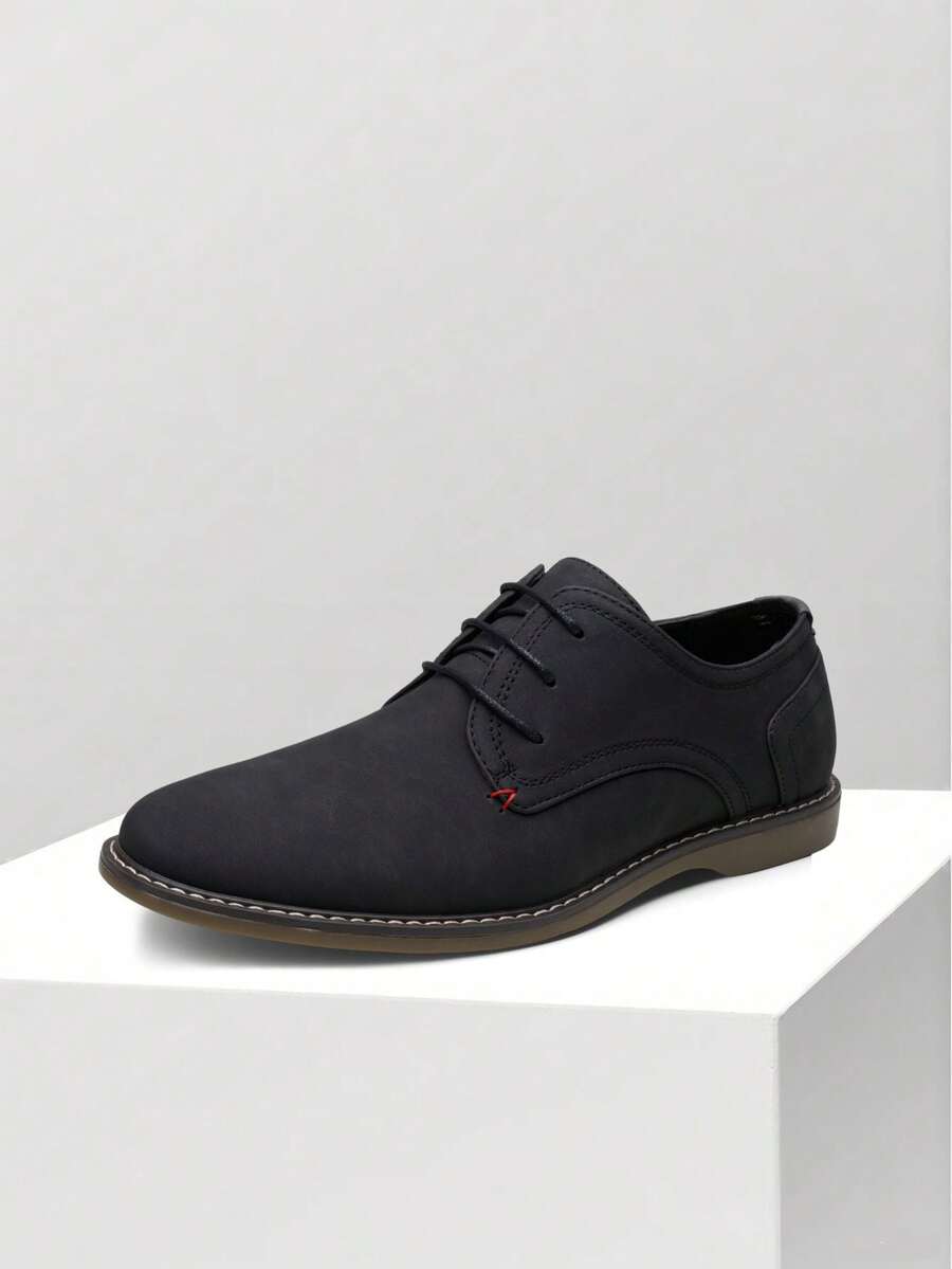 SHOESMALL Men's Retro Oxford Suede Business Casual Black Dress Shoes Plain Toe Oxfords Classic Formal Derby Shoes - 黑色 - 查看 1