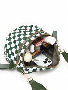 Classic Checkered Design Crossbody Bag–Matches Diverse Styles For Outings, Commutes & Leisure Time  Ample Space For Daily Errands, Casual Outings & Travel Adventures - Lưới xanh - Xem 10