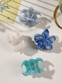4 件 ABS 材质迷你花卉波西米亚大理石纹理发夹，湖蓝色、海军蓝、蓝灰色，适合春夏海滩、派对、刘海、侧发装饰发饰时尚发夹秋季配饰秋季发夹花夹冬季度假装女士 - 彩色 - 查看 7