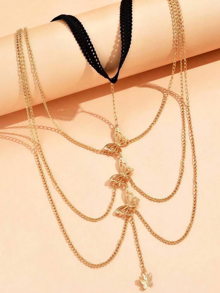 1 Multi-Layered Gold/Silver Butterfly Leg Chain, Fashionable, Elegant And Sexy, Suitable For Daily Wear, Versatile Holiday Gift (Handmade, Error 1-3cm). Bohemian Style Butterfly Thigh Chain, Gold Butterfly Leg Chain, Butterfly Pendant Leg Chain, Animal Style Thigh Chain, Suitable For Summer Beach Body Chain Jewelry For Women And Girls. Alloy Material. Butterfly Leg Chain For Women And Girls, Sexy Snake Charm Thigh Strap, Summer Bikini Skirt Beach Party - 金色 - 查看 3