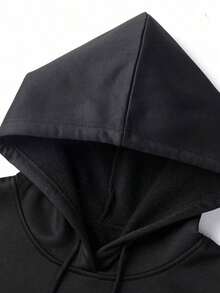 SU ER Men's Casual Chinese Character Print Hooded Sweatshirt With Pocket, Autumn/Winter - màu đen - Xem 7