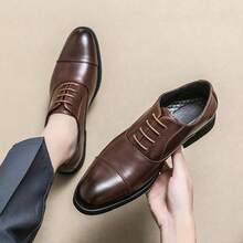 Dress Shoes Men Luxury Business Formal Oxfords Footwear Black Brown Prom Party Fashion Man Wedding Pointed Toe Leather Shoes Office Oxford Shoes Gentleman Work Men's Shoes 2024 New Fashion Party Brock Career Casual Derby Shoes  Casual - màu nâu - Xem 5