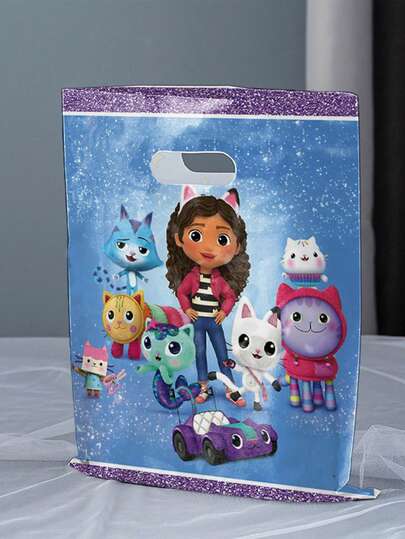 Gabby's Dollhouse 10/20/30 szt. torebek na prezenty z motywem domku dla lalek Gabby na przyjęcie urodzinowe, torebki z uchwytami, torebki z nadrukami kreskówkowymi, cukierki albo psikus, wstążki ozdobne do wymiany prezentów na świąteczne przyjęcia, Dzień Dziecka, Halloween, Święto Dziękczynienia, Boże Narodzenie, Nowy Rok, wesele, torebki do pakowania prezentów urodzinowych