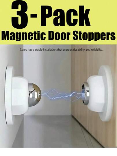 3-pack magnetiska dörrstoppar, dörrstoppar för vägg- och golvmontering, dörrstoppar för dörrens undersida, dörrhållare håller dörren öppen, dörrstopp utan borrning med 3D-tejp