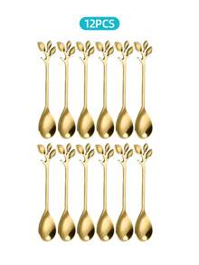 2/6/12/20pcs Stainless Steel Leaf Shaped Coffee/Dessert/Tea Spoons, School Supplies - Gold - View 7