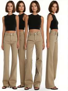 Mid Rise Jeans For Women Wid Leg Straight Leg Flare Pants - Màu Khaki - Xem 1
