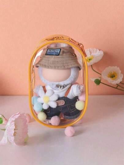 1个透明娃娃多功能保护套，防尘时尚怪兽展示收纳袋，Labububv保护套及收纳袋，适合户外携带和装饰，情人节/圣诞节礼物（不含娃娃）