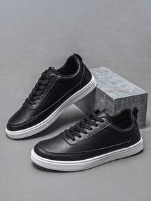 Men's Fashion Casual Sneakers, Breathable Low-Top Sporty Casual Shoes - Black - View 3