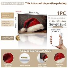 1 pieza, Arte de pared de lienzo, Decoración de pared enmarcada, Gorro de Papá Noel vintage, Pintura al óleo de Papá Noel vintage, Impresión en lienzo de gorro de Papá Noel clásico, Póster de Papá Noel, Arte de pared navideño, Decoraciones navideñas, Póster navideño, Decoración de pared minimalista de invierno