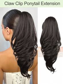 马尾辫接发，18 英寸波浪爪夹接发，适合女性，轻盈蓬松的合成纤维马尾辫假发，自然柔软，易于佩戴 - 彩色 - 查看 20