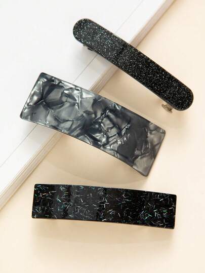 3pcs Acrylic Marble Texture Hair Clips, Suitable For Girls' Daily And Campus Wear, Hair Accessories, Head Accessories