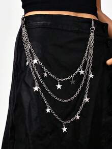1pc Unisex Punk Style Fashion Waist Chain, Double Layer Pants Chain, Unique Metal Double Layer Chain, Hip Hop Skirt Accessory Pants Chain Summer, School - 銀色 - 查看 2