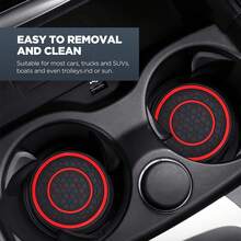 2PCS Car Cup Holder Coasters |   2.75 Non-Slip Anti-Dust Mats Car Interiors |   Inserts (Red) - Red - View 5