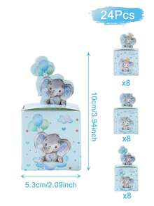 24pcs Blue Elephant Theme Baby Shower Party Favor Boxes/Candy Boxes, Cute Blue Elephant Pattern Gender Reveal Party Gift Boxes, Baby Shower Party Favors Packaging, Gender Reveal Party Table Decor Candy Boxes, 1st Birthday Gift Boxes, Baby Shower Party Gifts, Baby Shower Decorations, Gender Reveal Party Table Centerpieces, Gender Reveal Party Decorations, Birthday Party Photo Props - Blue Elephant - View 5
