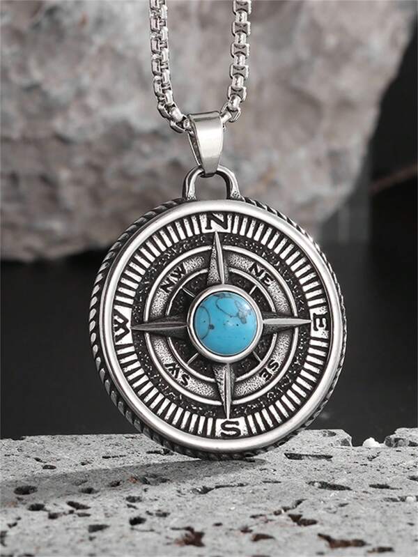 1pc Vintage Compass Pendant Necklace, Classic Hip-Hop Fashion Jewelry Gift For Men & Women
